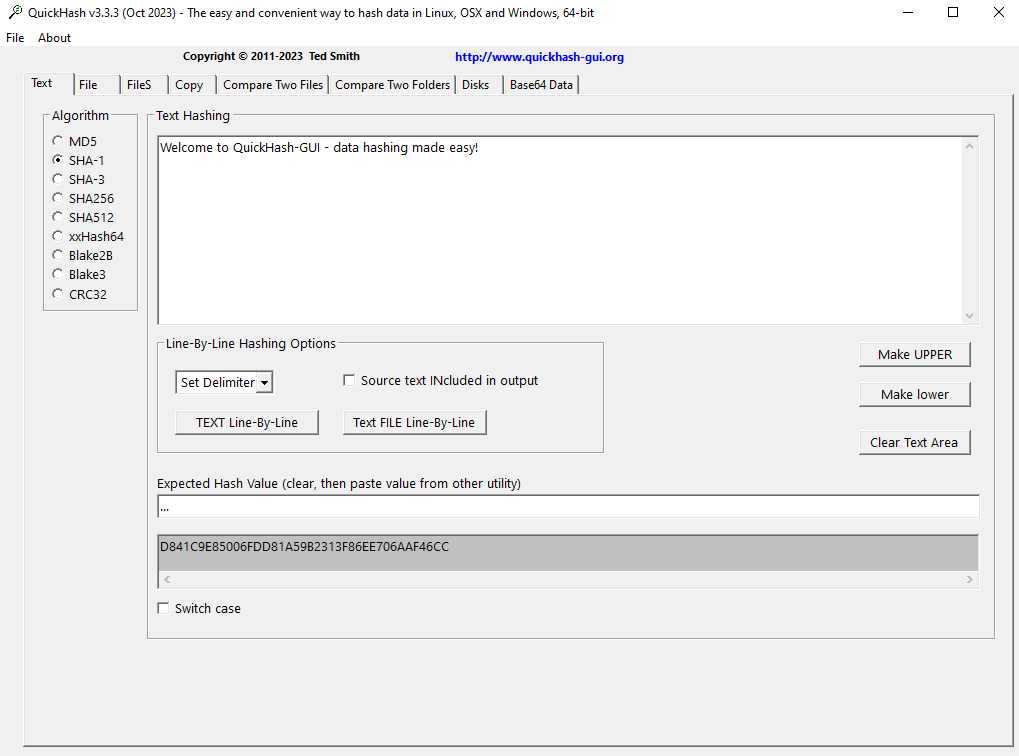 Quickhash-GUI- Screenshot - Text Tab