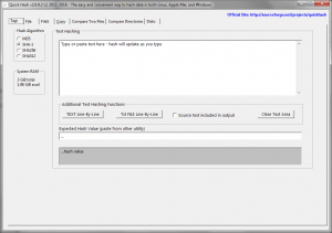 Initial Interface of Quickhash when loaded