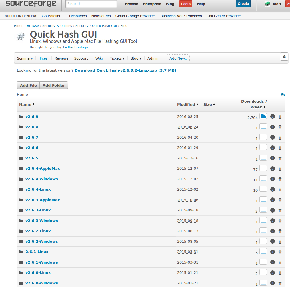 Quickhash File Listing on Sourceforge